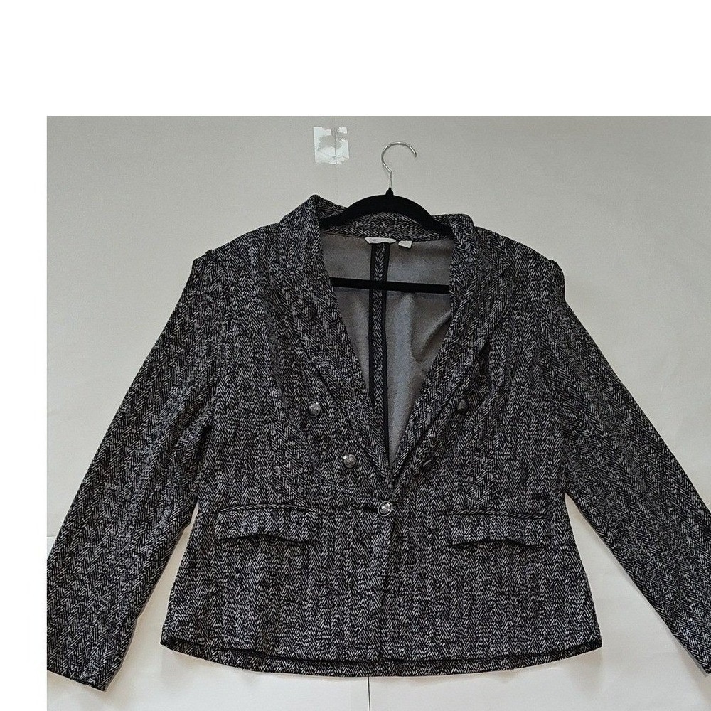Cato Womens Herringbone Blazer L Black White Used Academic Office Professional
